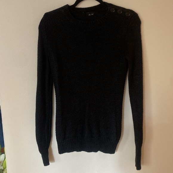 Theory Aleesna Leuna Silk Alpaca Blend Black Knit Button Shoulder Sweater Size M - Picture 10 of 13